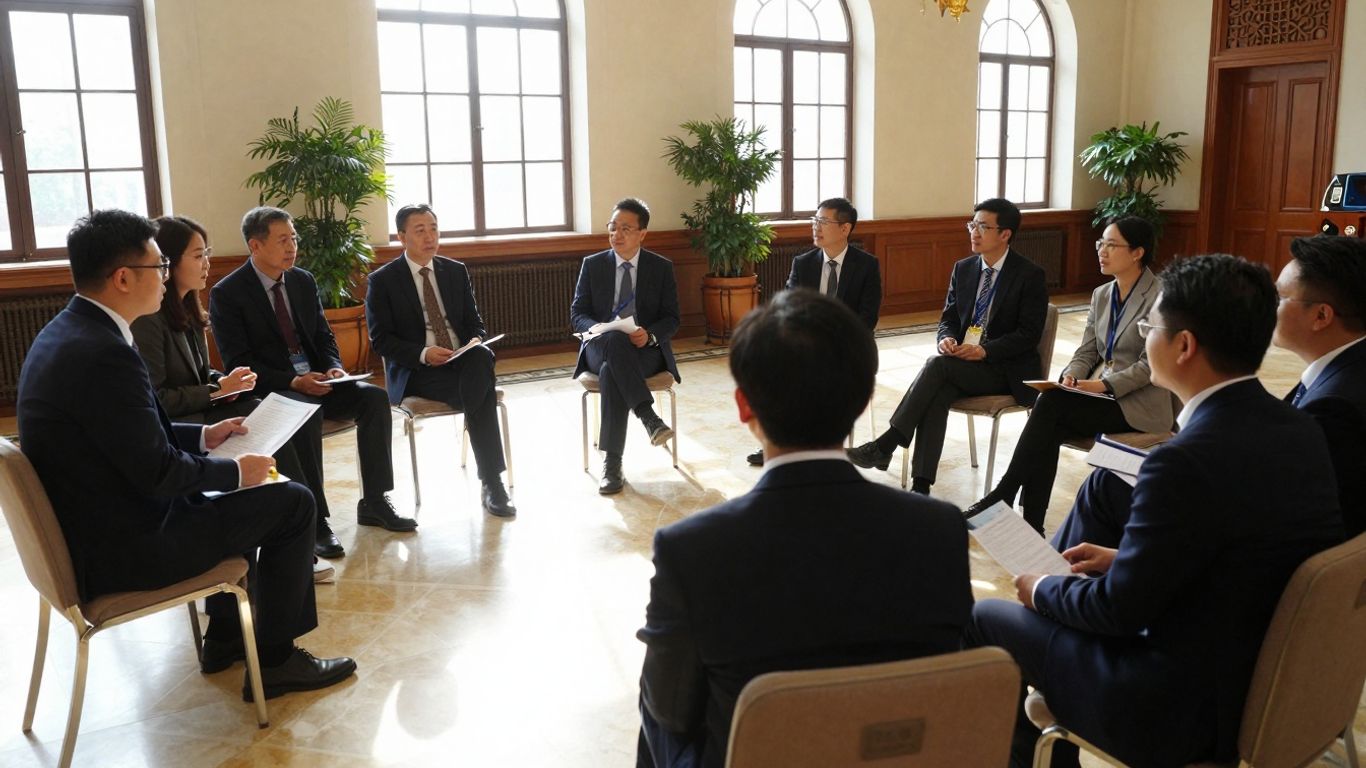 Oameni discutând la un forum global despre drepturile omului.