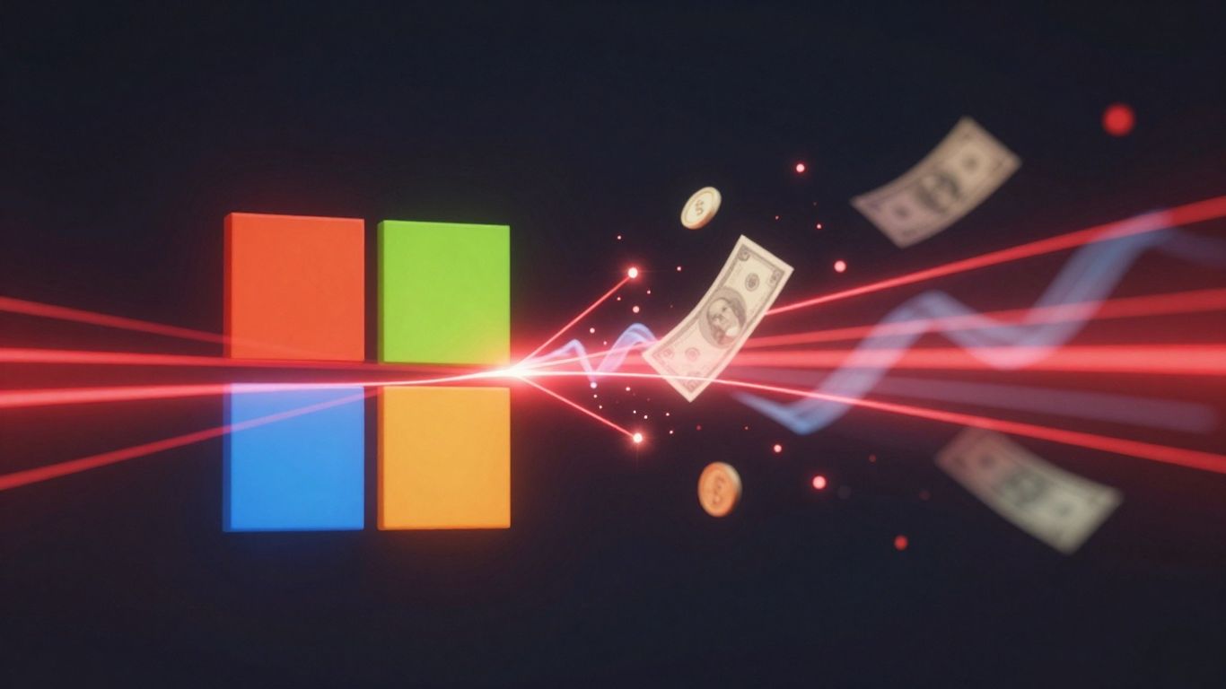 Microsoft logo disrupts a red cybercrime network.