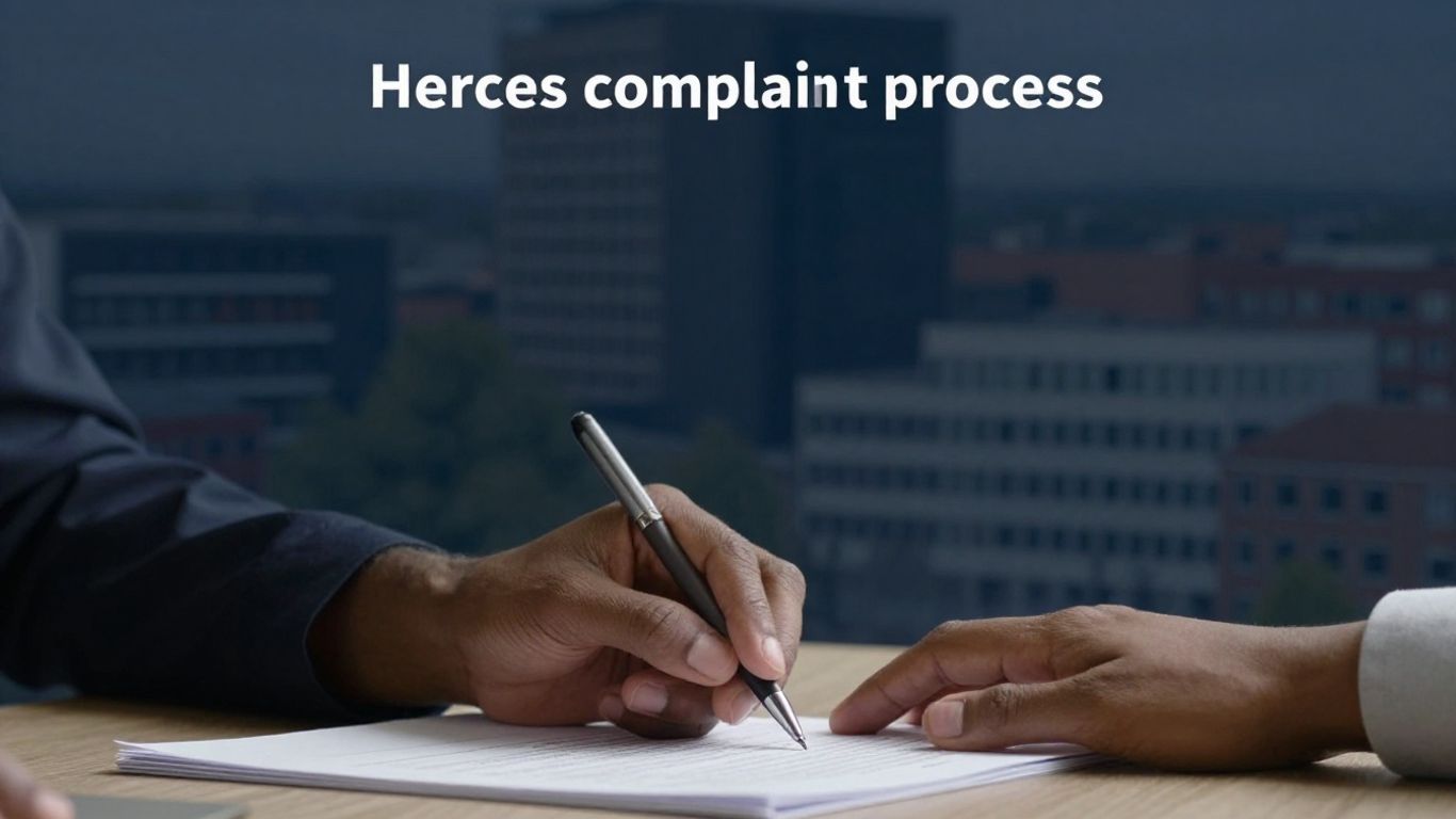 Hand met pen boven document, stadhuis op achtergrond.