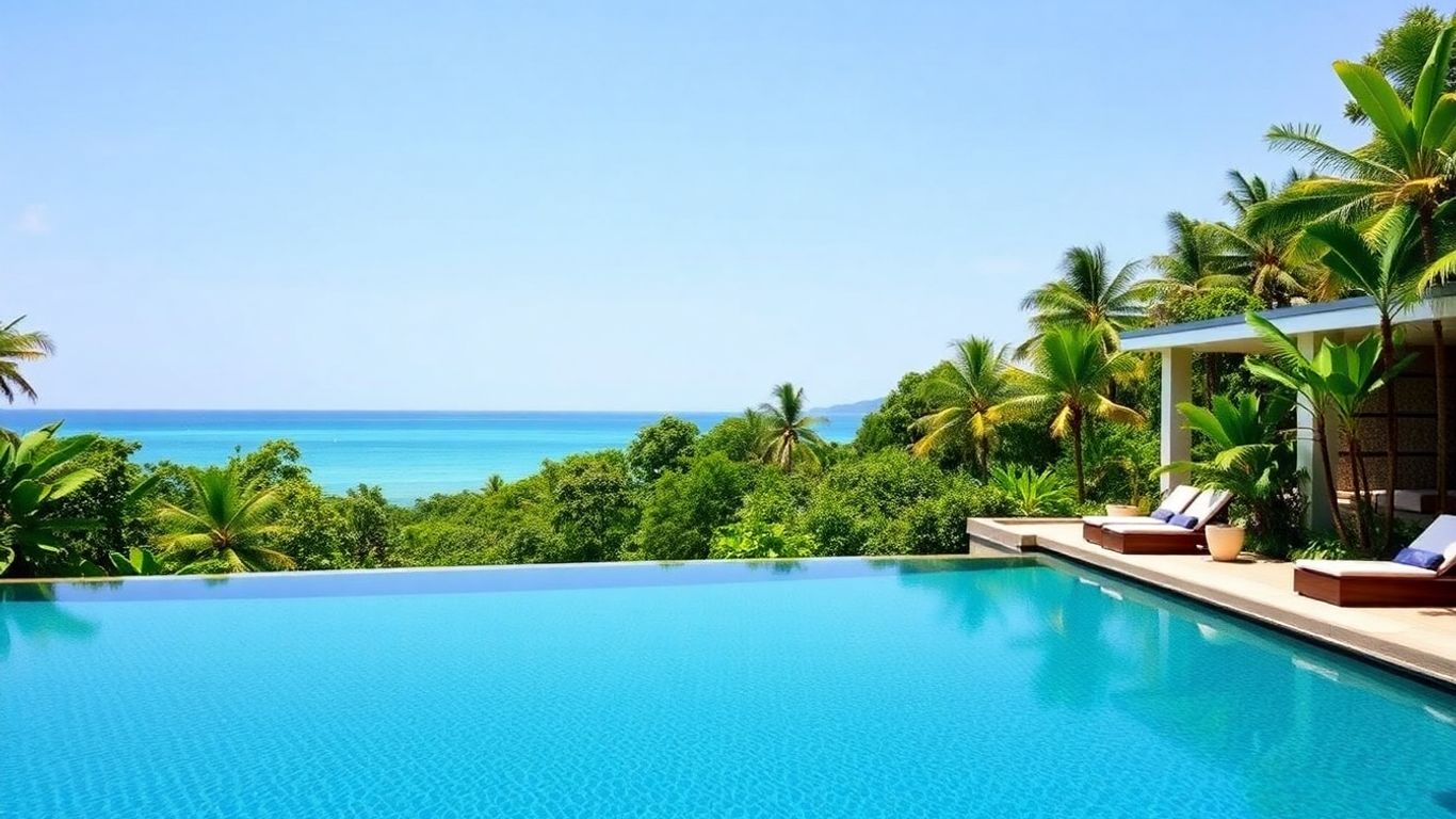 Infinity pool at Amanpuri, Phuket, overlooking the sea.