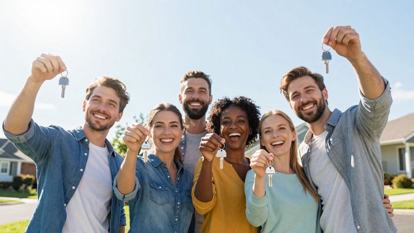 Homebuyers celebrating with house keys.