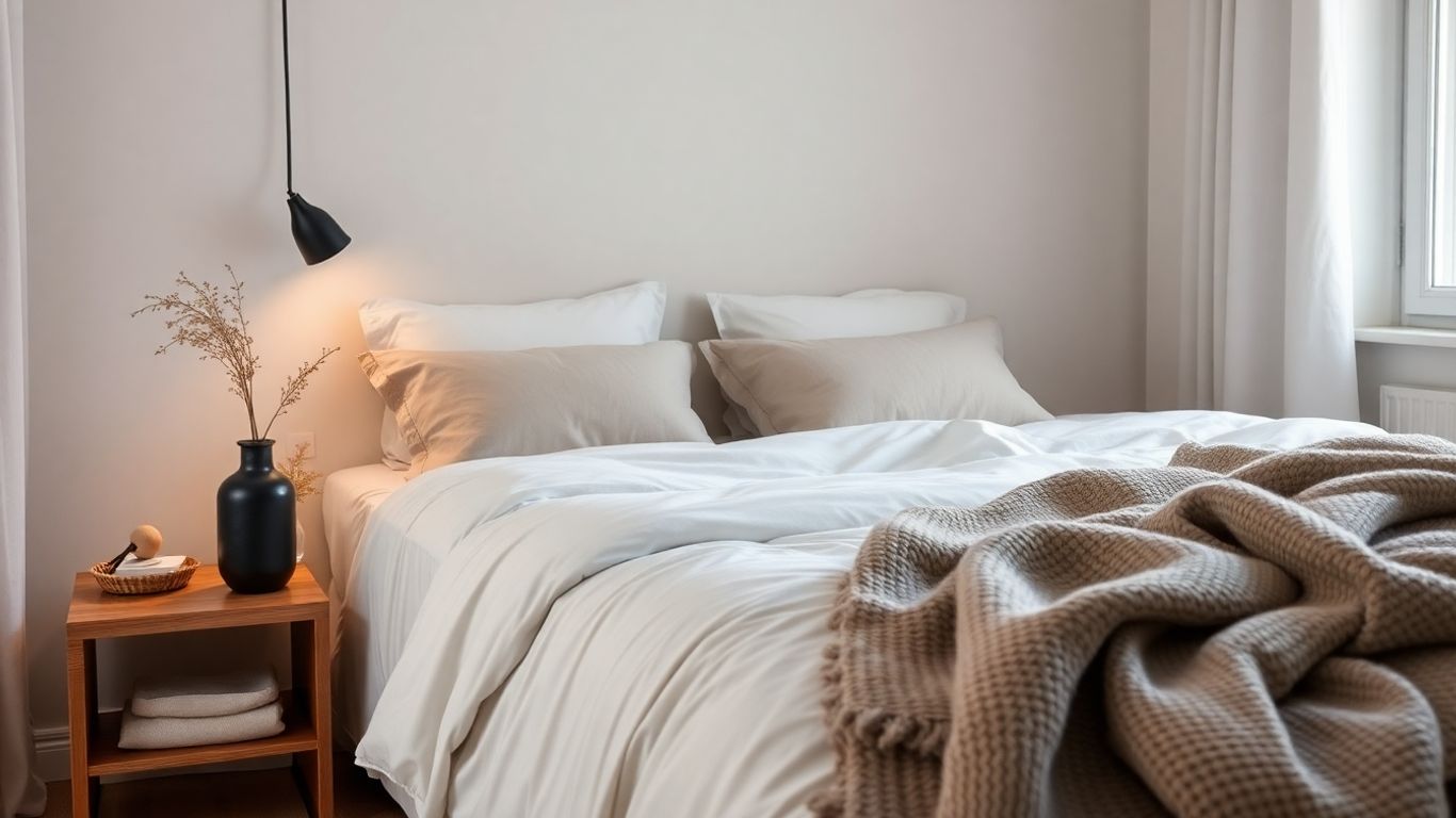 Modern black vase on calm bedroom nightstand