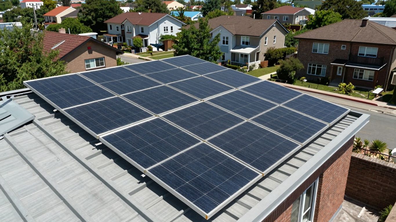 Panneaux solaires sur un toit sous le soleil.