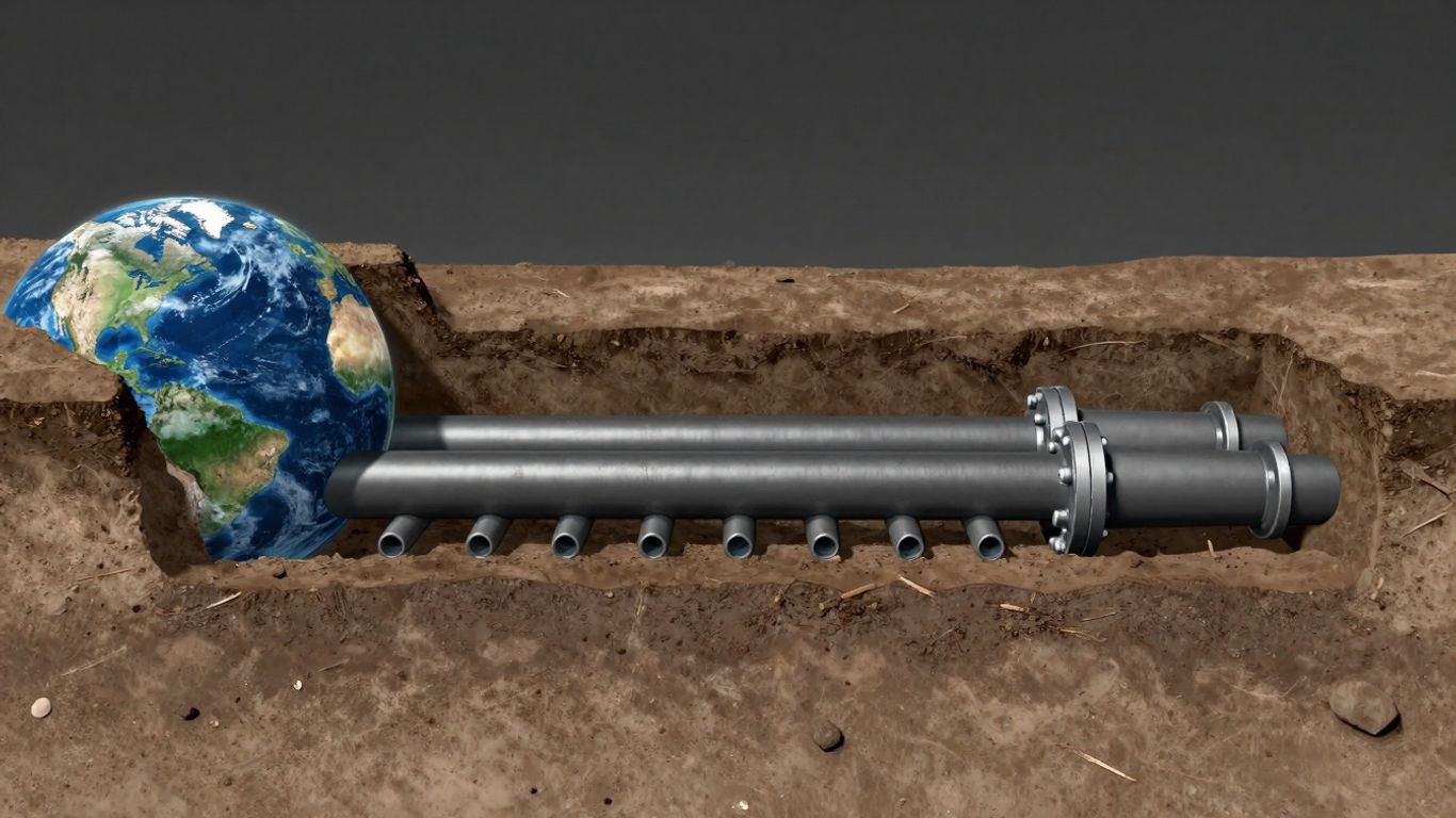 Schéma d'un puits canadien enterré dans le sol.