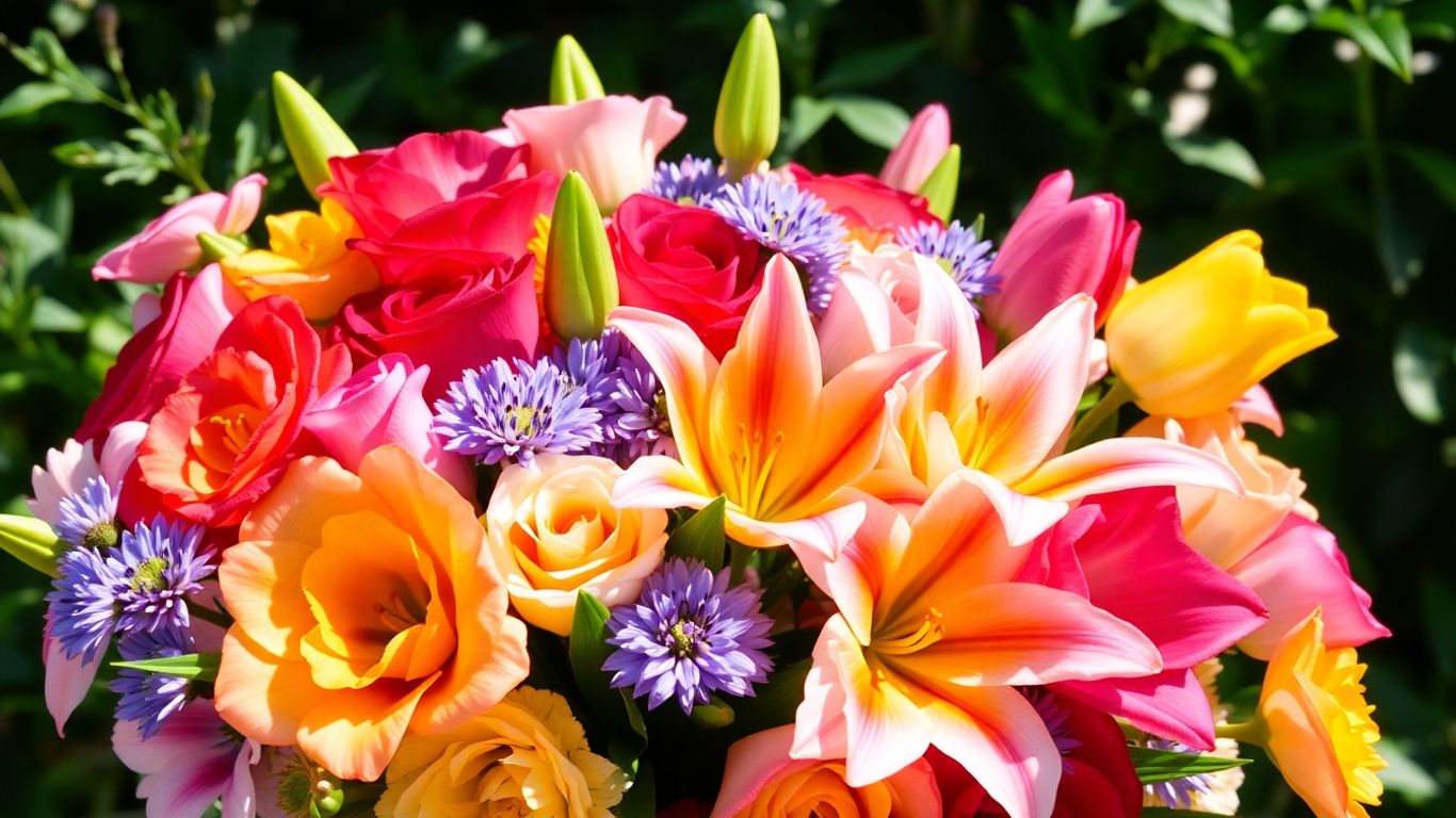 Buquê de flores coloridas em Portugal