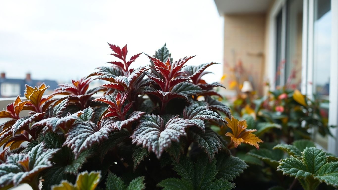 Balkonpflanzen im Spätherbst bereiten sich auf Kälte vor.