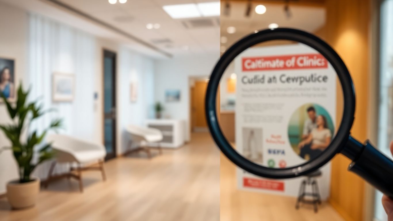 Magnifying glass over a blurred advertisement.