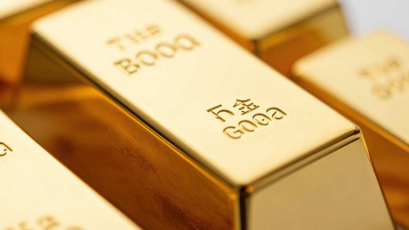 模糊背景上闪亮的金条。