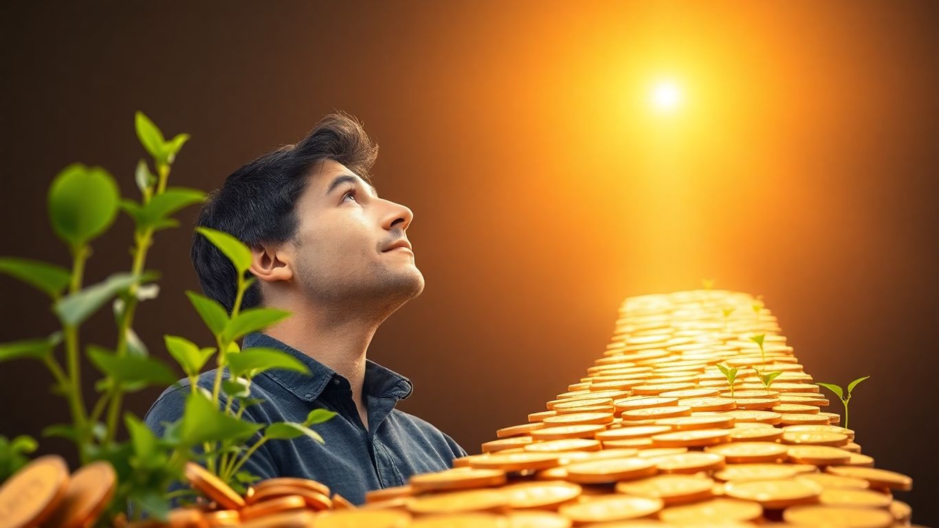 Person looking at a path of golden coins.