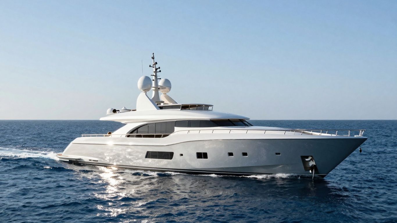 Elegant superyacht sailing on a calm blue sea.