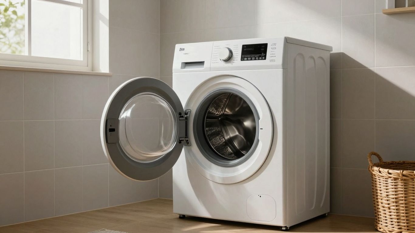 French washing machine in a laundry room.