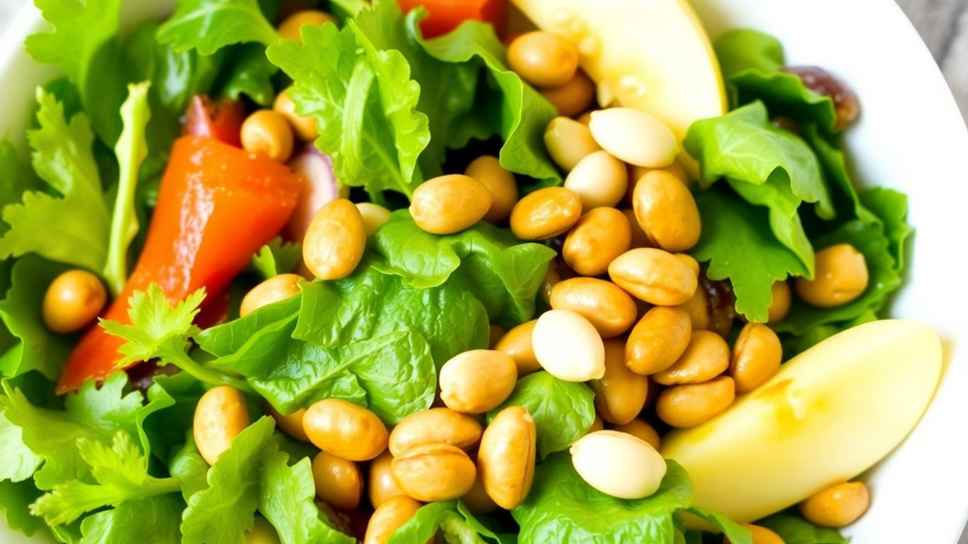 Macadamia nuts sprinkled on a fresh green salad.