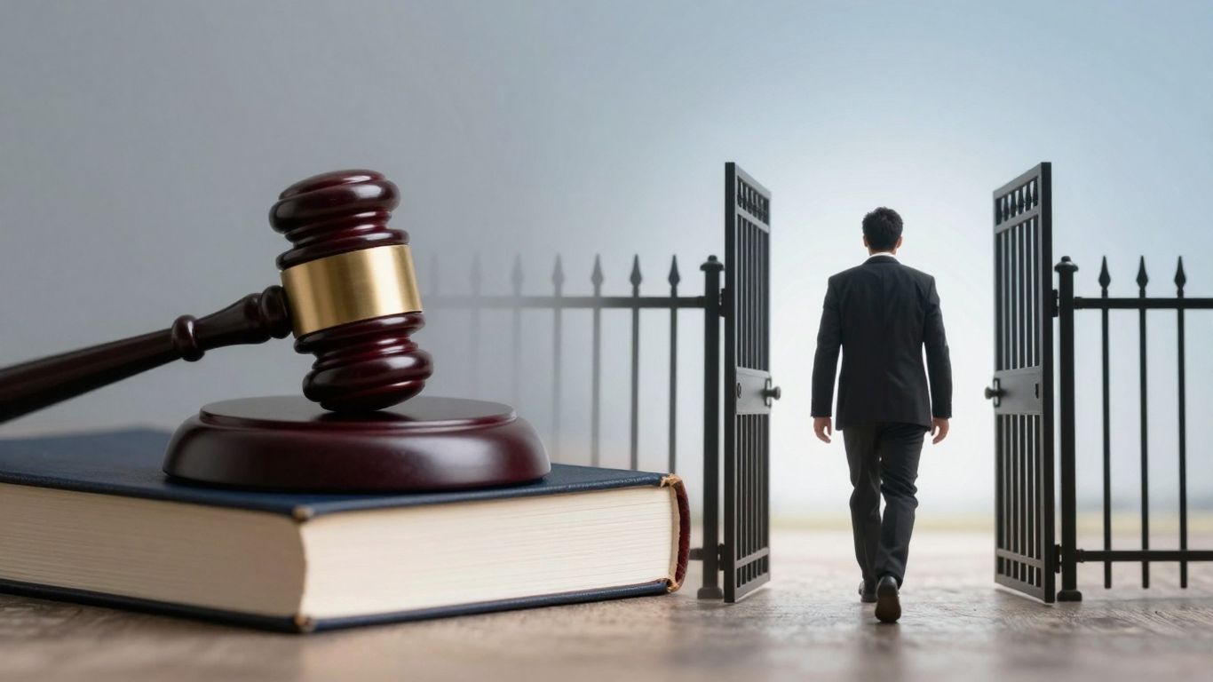 Gavel and open gate symbolizing probation and parole.