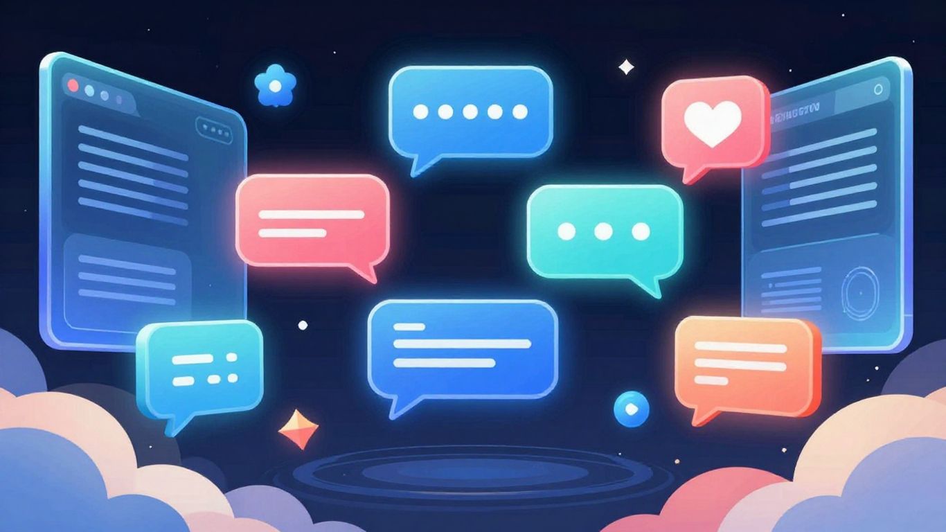 AI chat interface with glowing bubbles and futuristic design.