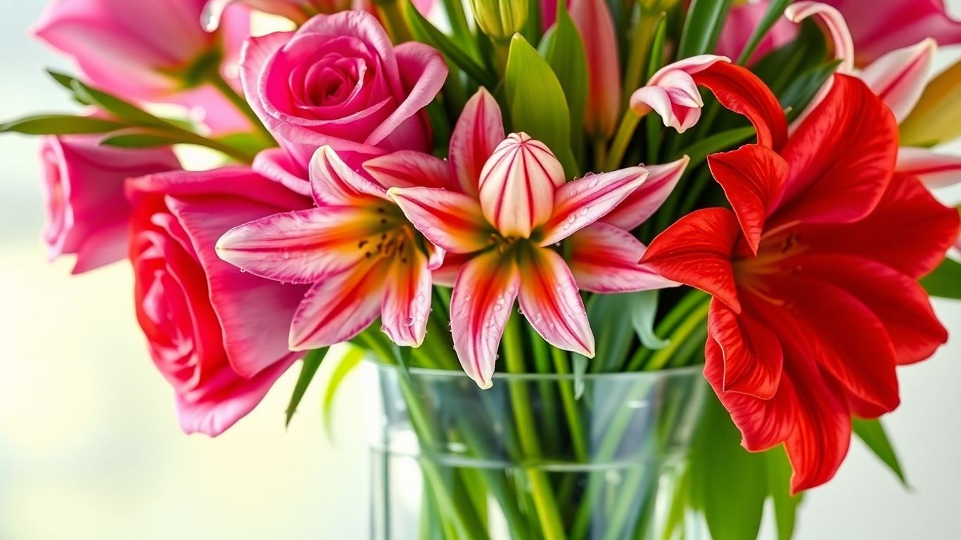 Flores frescas em vaso com água para durarem mais.