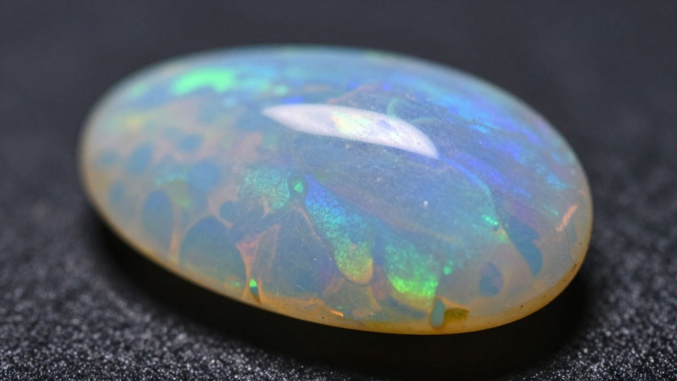 Polished opal gemstone with iridescent colors.