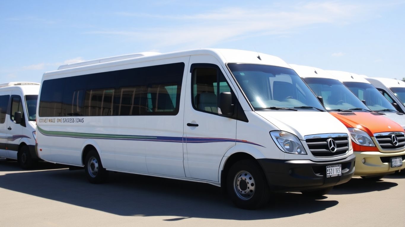 Minibuses parked in Slough town centre.