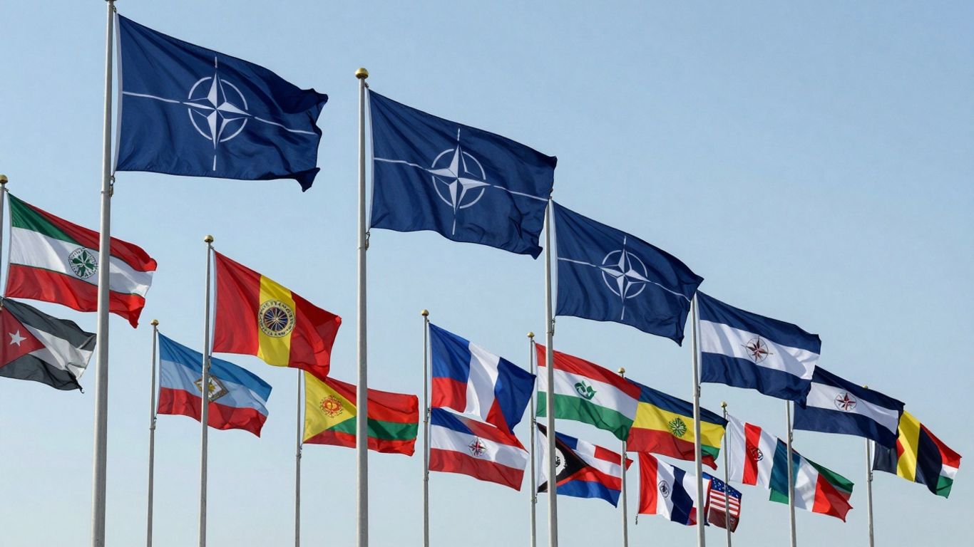 Steaguri NATO și naționale, unitate și extindere globală.