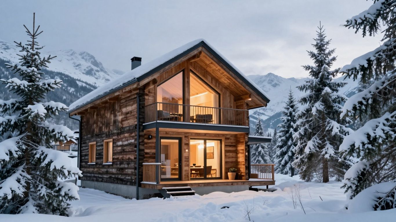 Cabane insolite en Savoie avec vue sur les montagnes enneigées.
