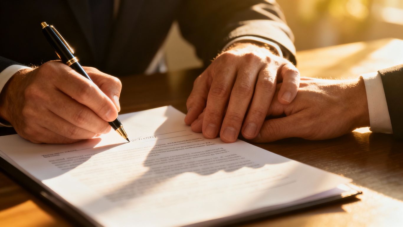 Hand signing a legal document for enduring power of attorney.