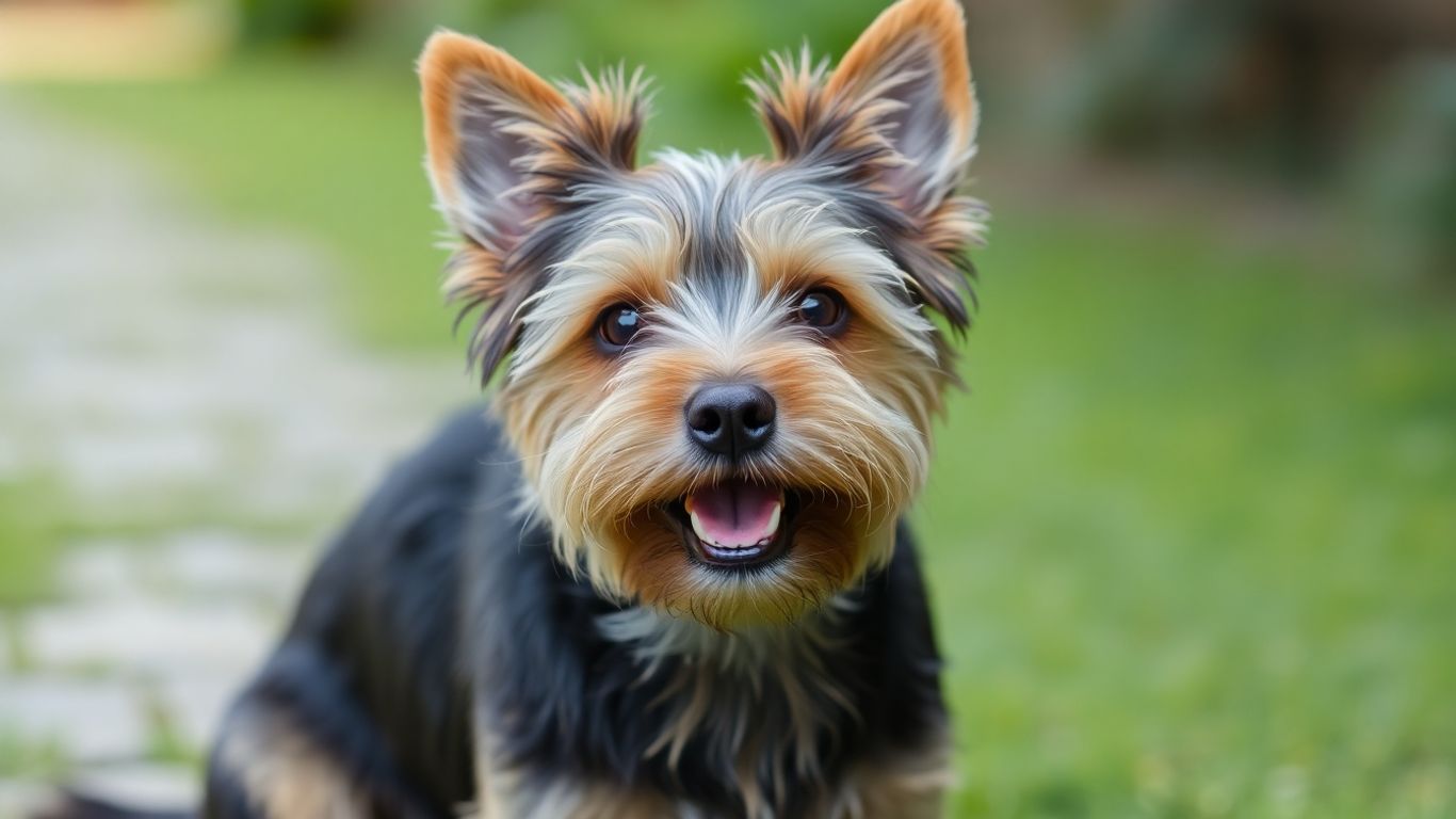 Norfolk Terrier sitzt auf einer Wiese