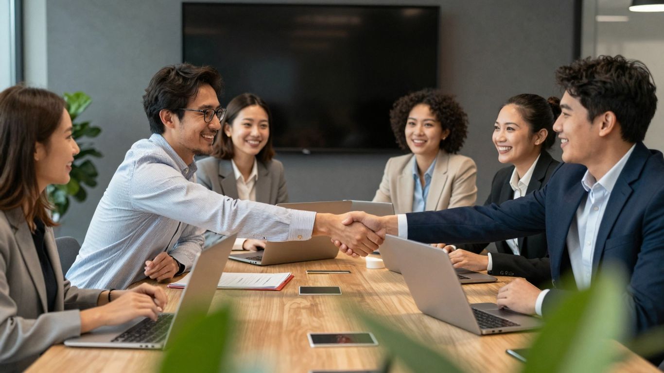 Teamwork and successful hiring in a modern office.