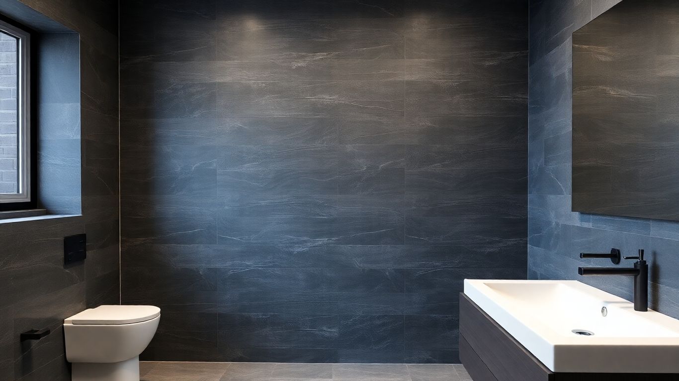 Graphite slate bathroom accent wall