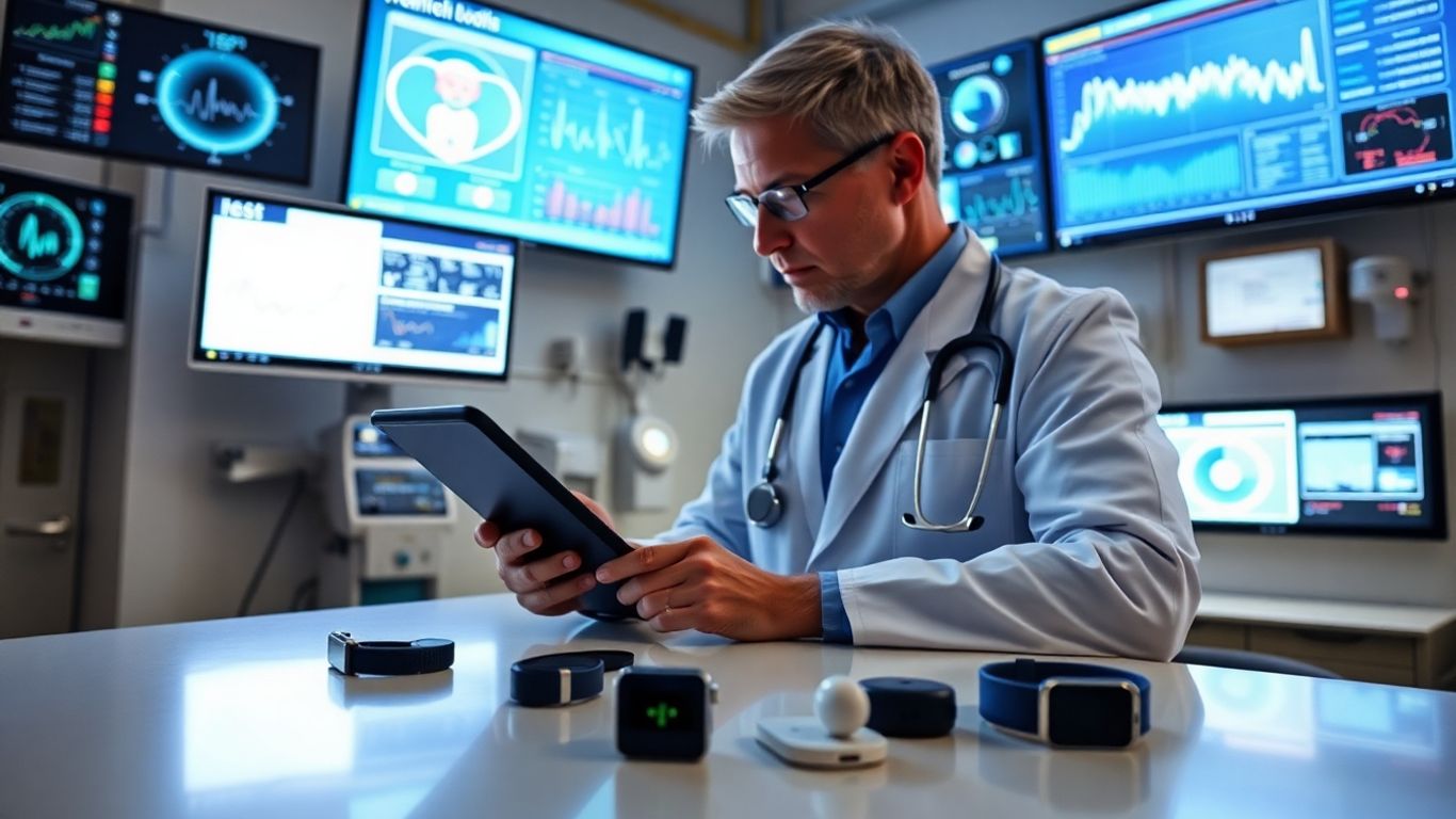 Doctor folosind dispozitive IoT medicale într-un spital modern