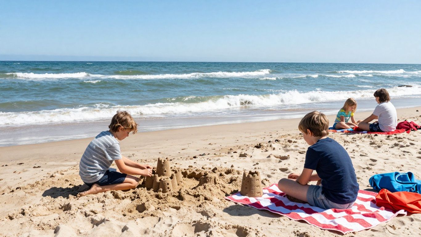 Kinderen spelen op het strand van Oostende