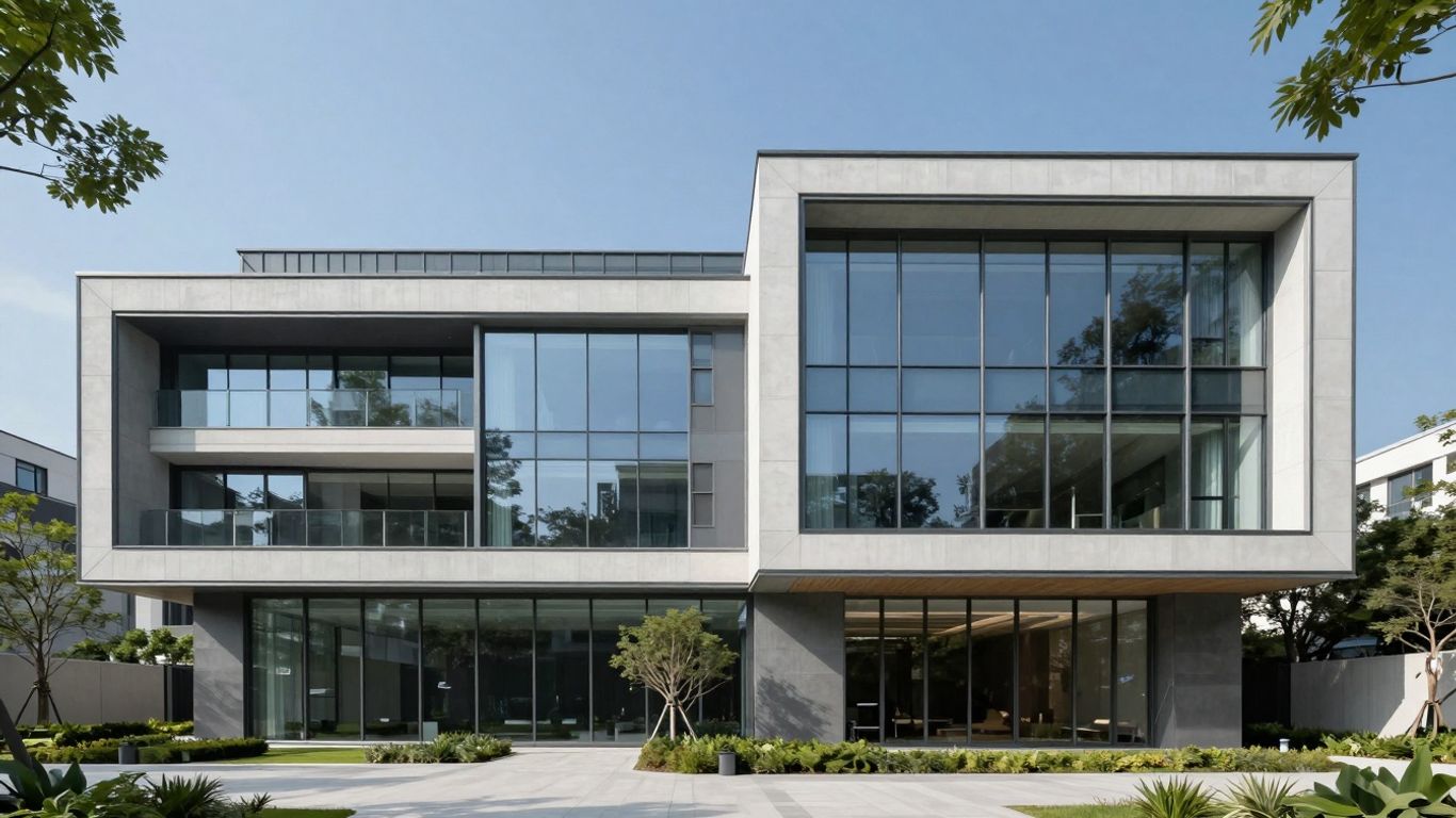 Modern building exterior with clean lines and glass facade.