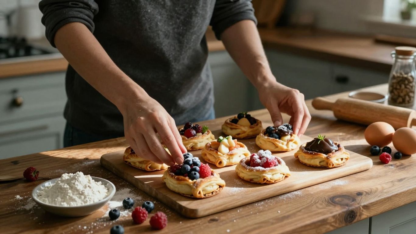 Homemade pastries arranged attractively on a kitchen counter.