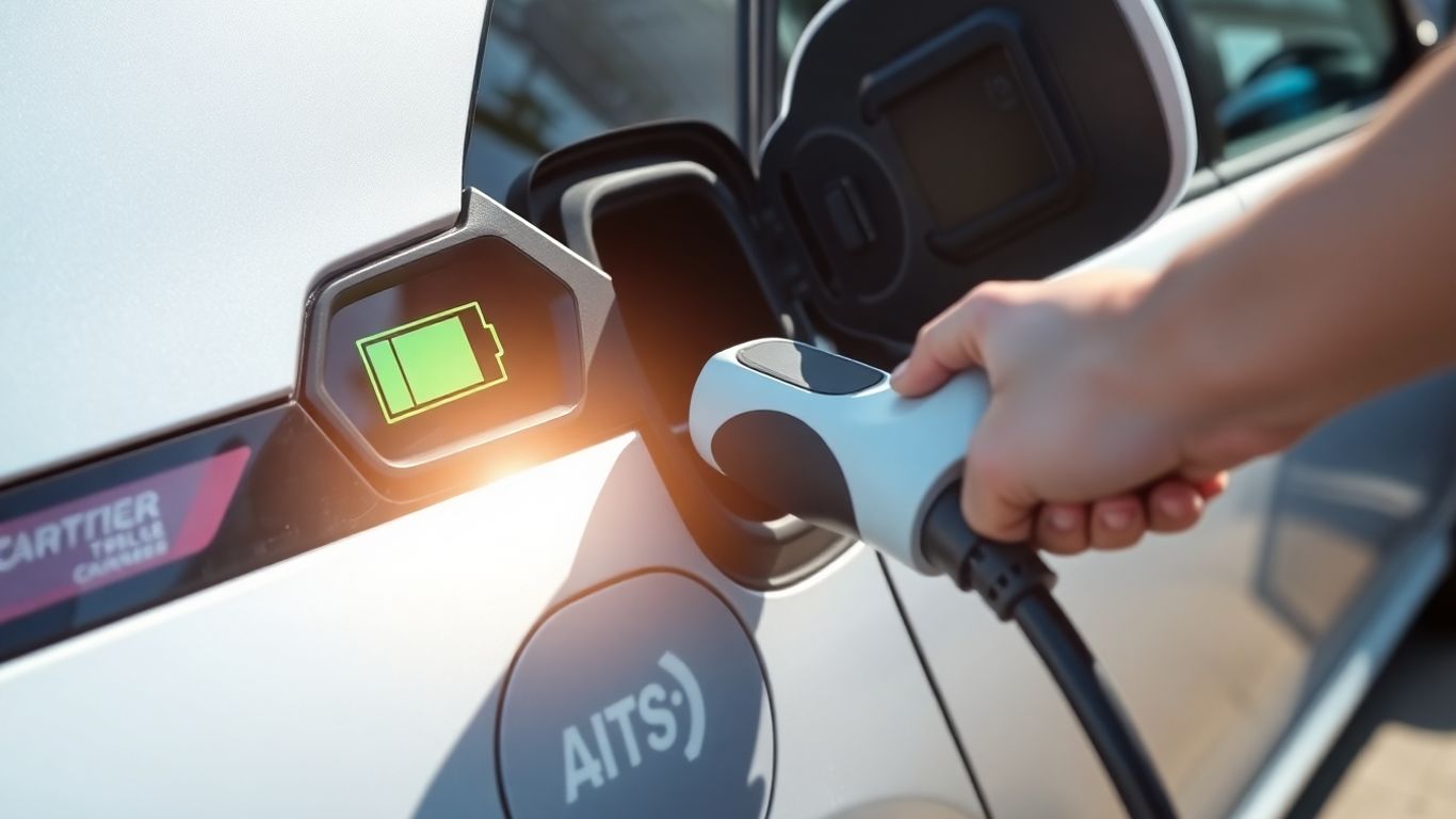 Personne branchant une voiture électrique à une borne de recharge.