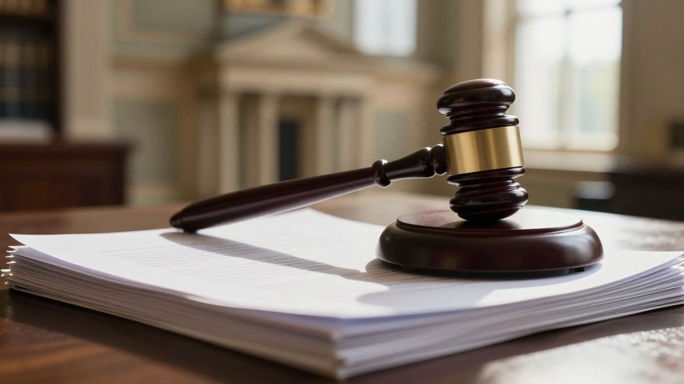 Gavel on legal documents, estate planning concept.