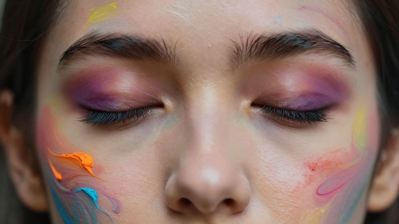 Person experiencing art, eyes closed, surrounded by color.