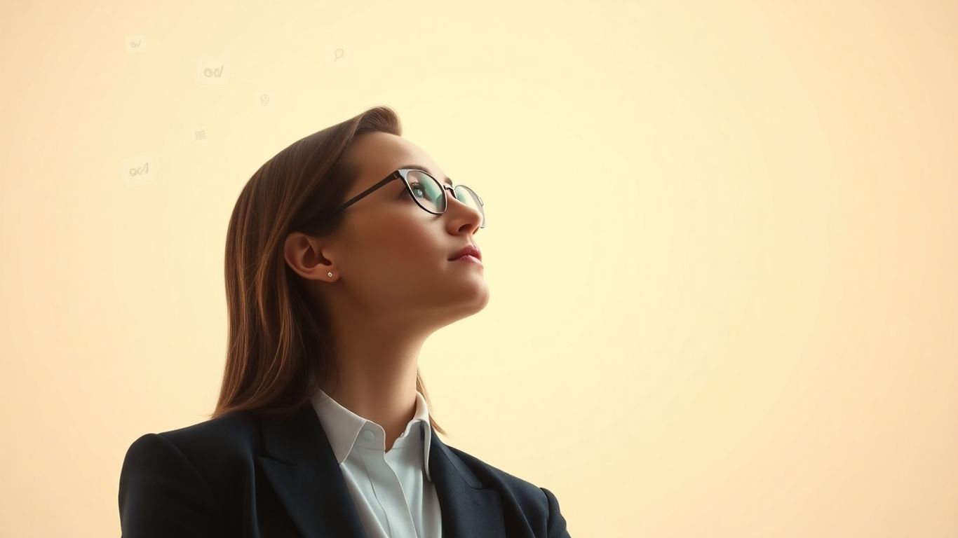 Person looking towards a bright future with marketing icons.