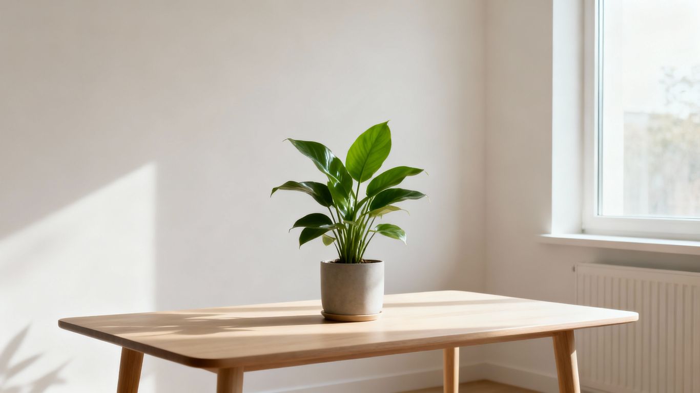 Minimalist room with a plant, conveying peace and simplicity.