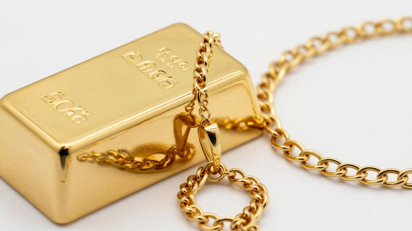 金条和金项链并排放在一起。