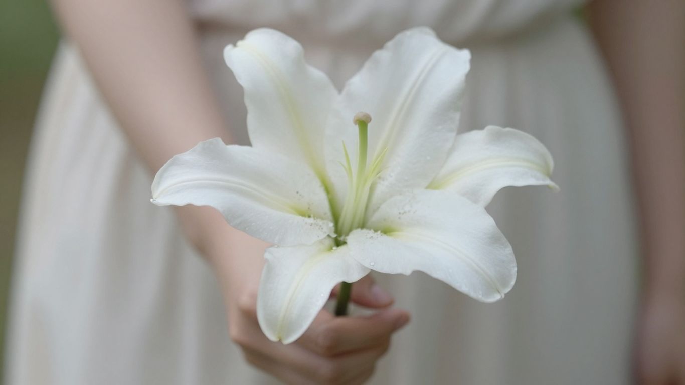 Flor de lírio branco em fundo desfocado.