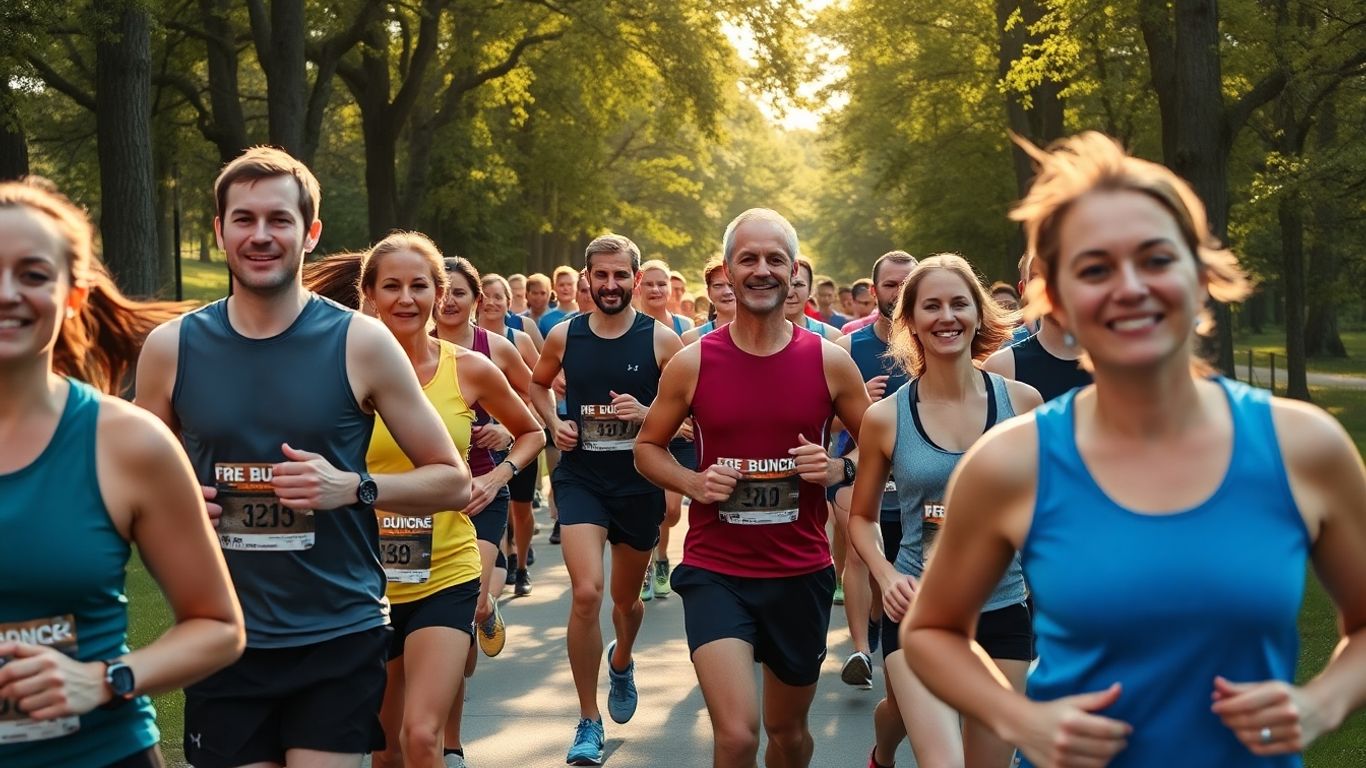 Runners training together on a scenic path.