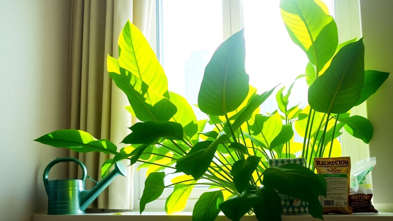 Tropische Pflanze wird gegossen und gedüngt.