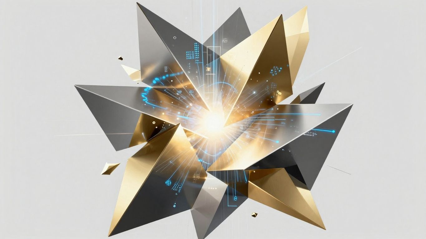 Abstract financial data streams and geometric shapes.