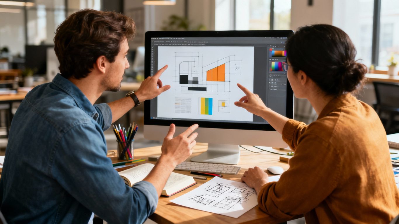 Author and designer collaborating on a project.