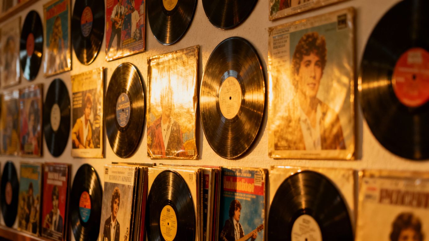 Wall of vintage vinyl records