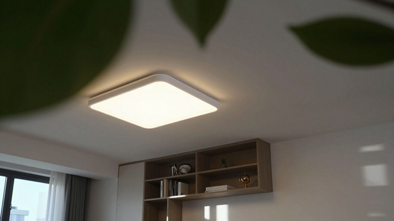 Modern ceiling flush mount light fixture in a bright room.