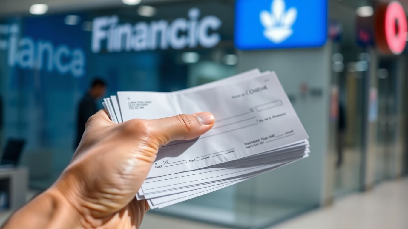 Cheques being cashed at a financial business.