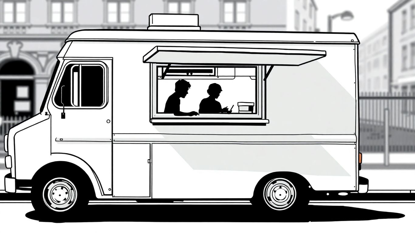 Food truck illustration on a UK street.