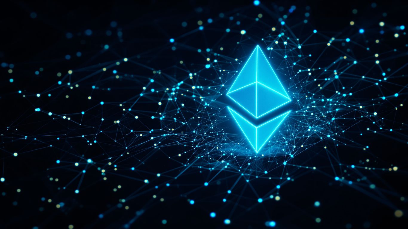 Ethereum logo with glowing network nodes