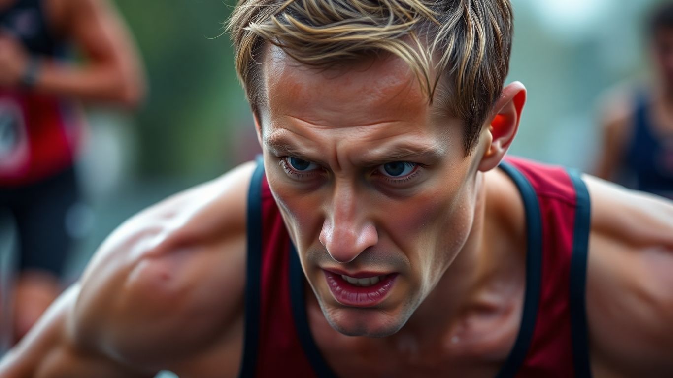 Runner concentrating intensely during a half marathon race.