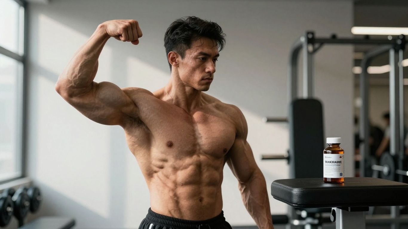 Bodybuilder with peptide vial