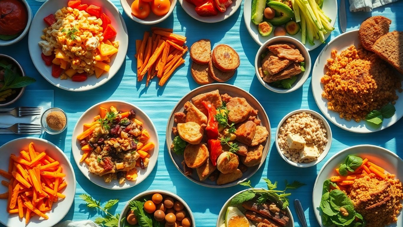 Hearty healthy meals spread on a table